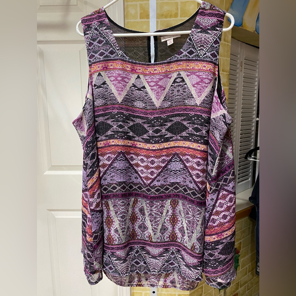 Cold-Shoulder Printed Tank Top - Purple Multi